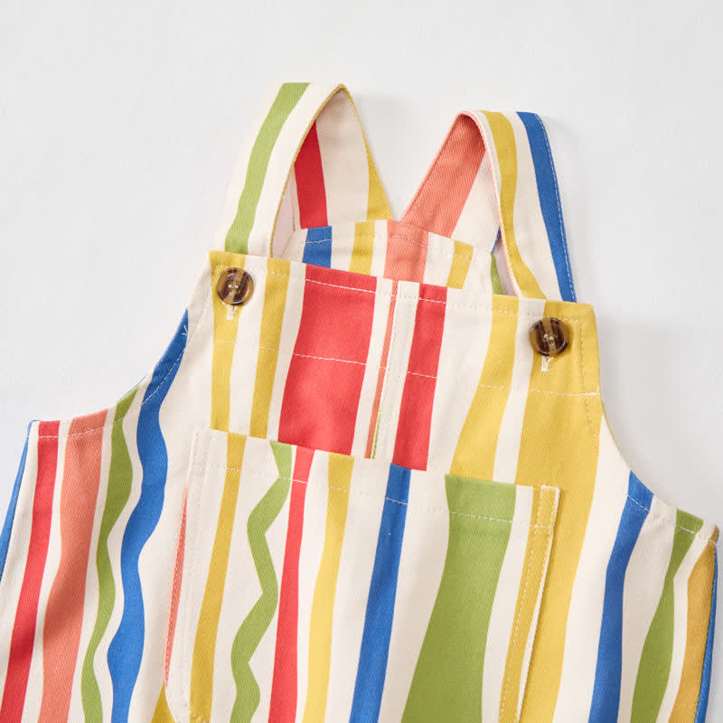 Salopette per neonati e bambini piccoli a righe colorate, beige, con tasche. - image 3