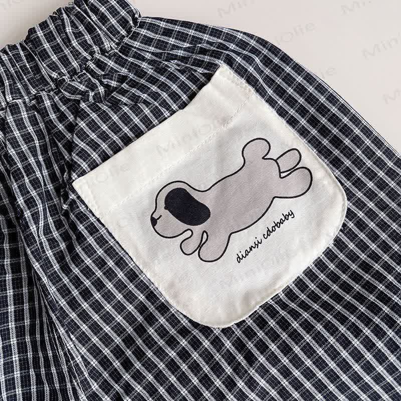 Completo da bambino composto da maglietta con stampa di cane dei cartoni animati e pantaloni a quadretti. - image 6