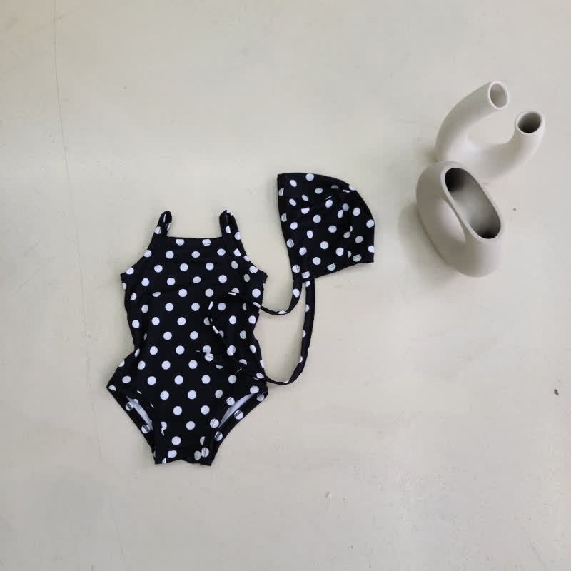 Costume da bagno intero a quadri o a pois per bambina con cuffia inclusa. - Punto Nero - 2-3T - image 4
