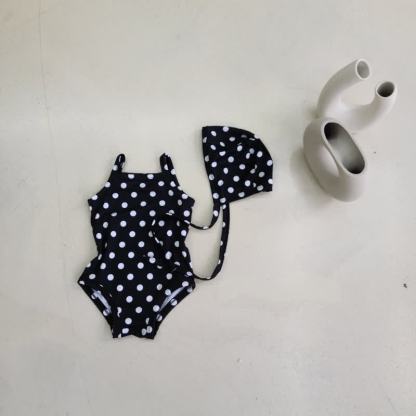 Costume da bagno intero a quadri o a pois per bambina con cuffia inclusa. - Punto Nero - 2-3T - image 4
