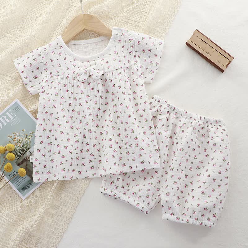 Pigiama da bambina composto da maglietta e pantaloncini con stampa floreale, set di 2 pezzi - Bianco - 4-5T - image 2