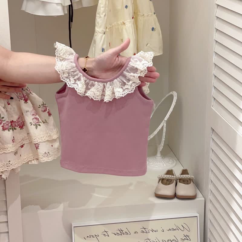 Completo da bambina composto da gilet e gonna-pantalone con colletto in pizzo e stampa floreale, due pezzi. - Maglia - 8-9T - image 2