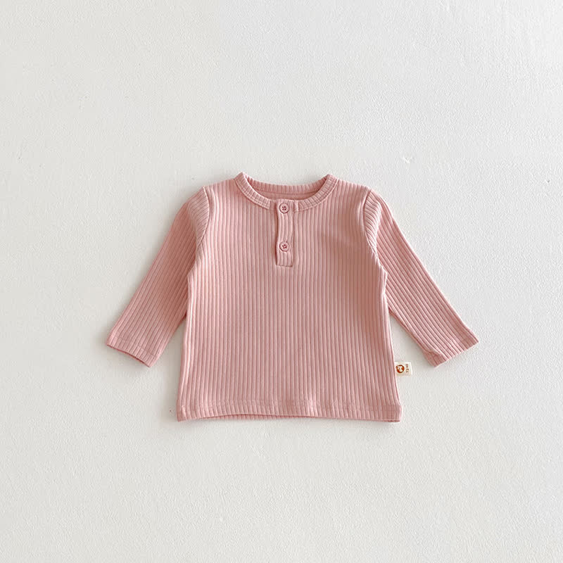 Maglietta a maniche lunghe a coste tinta unita per neonati - Rosa - 2-3T - image 2