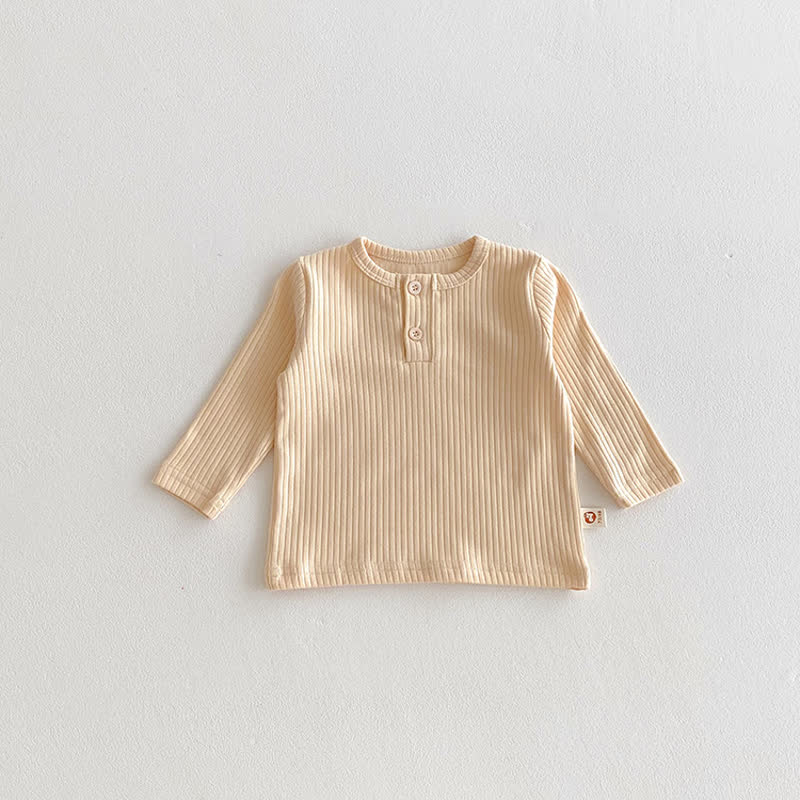 Maglietta a maniche lunghe a coste tinta unita per neonati - Beige - 2-3T - image 5
