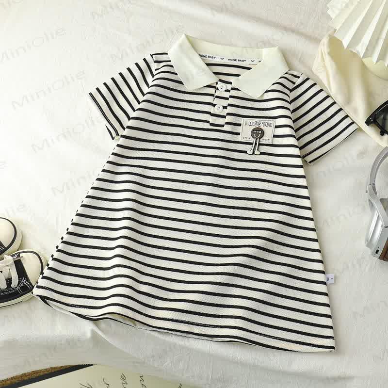 Abito polo a righe con stampa animalier/slogan per bambina - Slogan Bianco - 10-11T - image 3