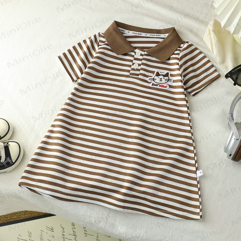 Abito polo a righe con stampa animalier/slogan per bambina - Gatto marrone - 10-11T - image 4