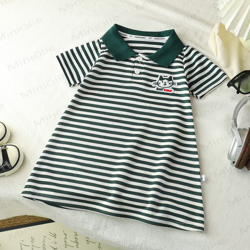 Abito polo a righe con stampa animalier/slogan per bambina - Gatto Verde - 10-11T - image 5