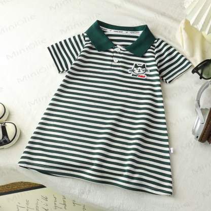 Abito polo a righe con stampa animalier/slogan per bambina - Gatto Verde - 10-11T - image 5