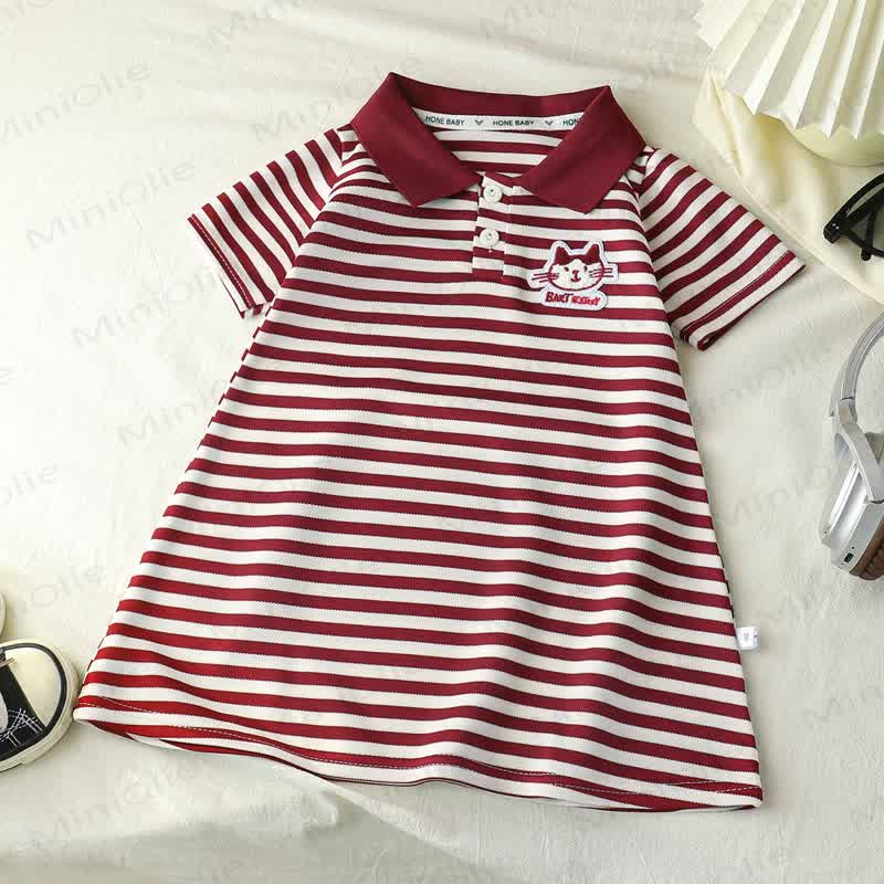 Abito polo a righe con stampa animalier/slogan per bambina - Gatto Rosso - 10-11T - image 6