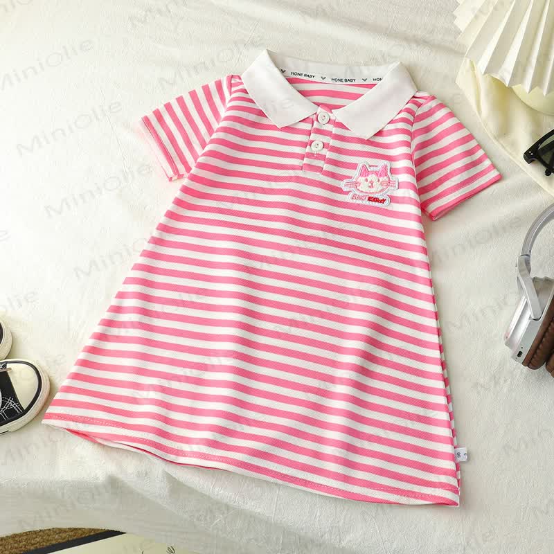 Abito polo a righe con stampa animalier/slogan per bambina - Gatto rosa - 10-11T - image 7