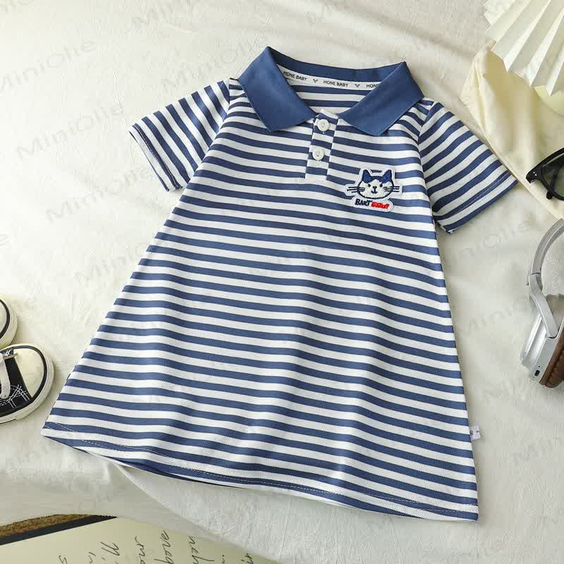 Abito polo a righe con stampa animalier/slogan per bambina - Gattino Blu - 10-11T - image 8