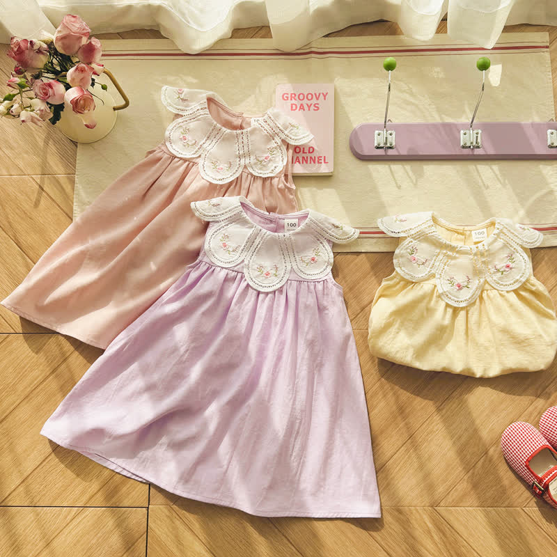 Vestito senza maniche con ricami floreali per bambina - image 1