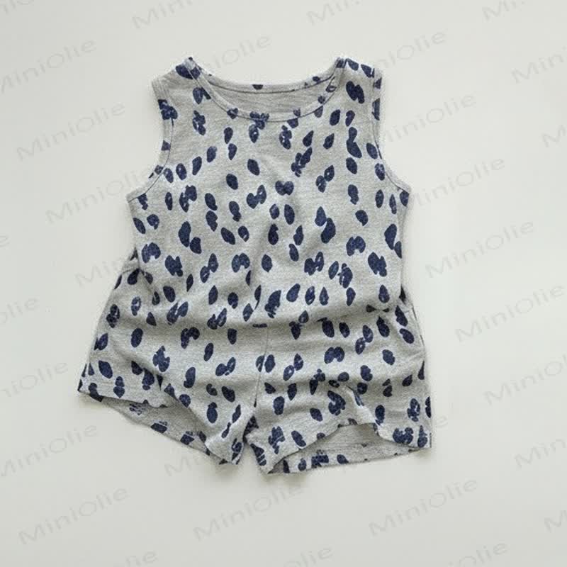 Completo per bambina composto da canotta e pantaloncini in morbido cotone con stampa a pois. - Grigio - 4-5T - image 3