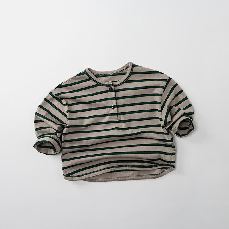 Maglietta a maniche lunghe a righe con scollo rotondo per bambini - Cachi - 6-7T - image 3