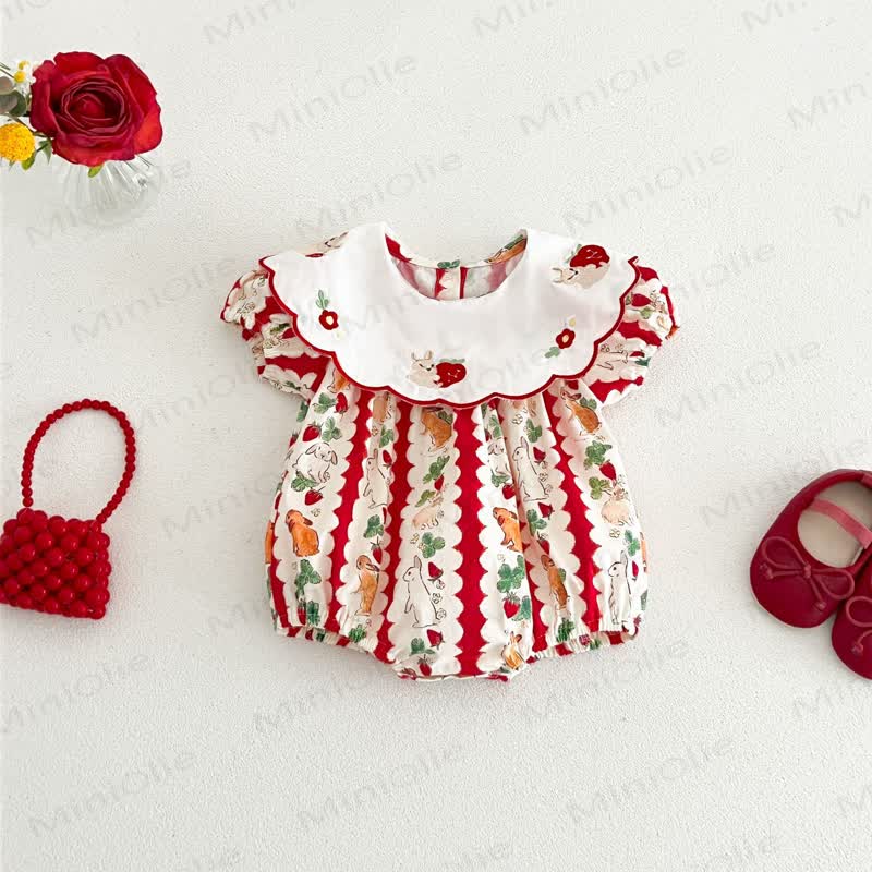 Body per neonati con coniglietto a righe e fragole - image 3