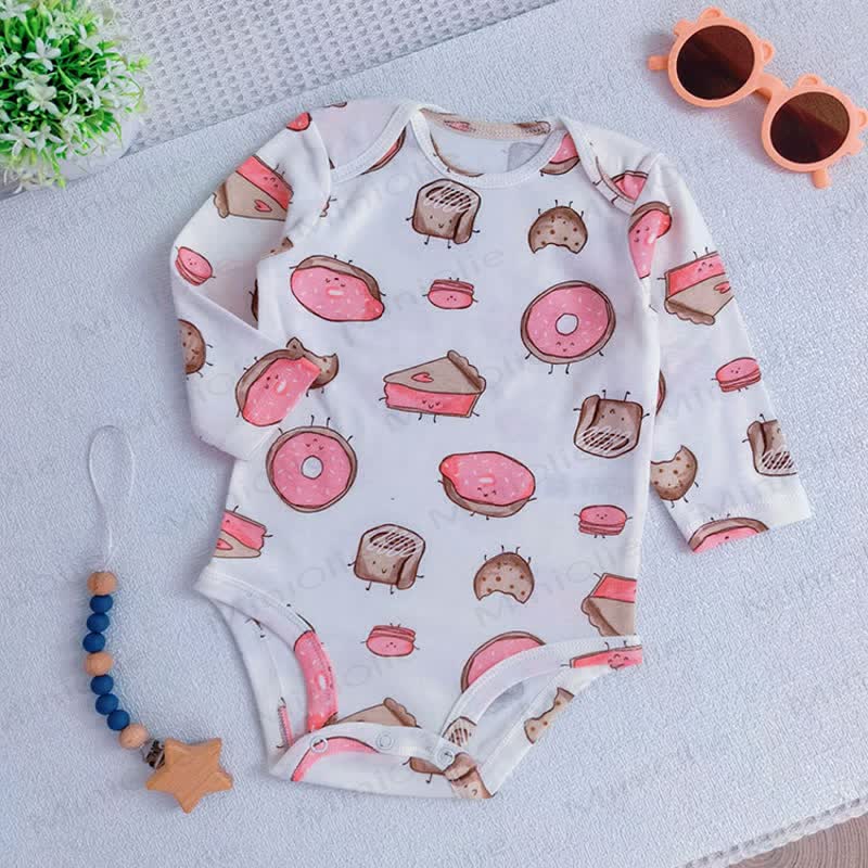 Body a maniche corte in cotone con stampa a cartoni animati per neonati. - Ciambella rosa - 18-24 mesi - image 7