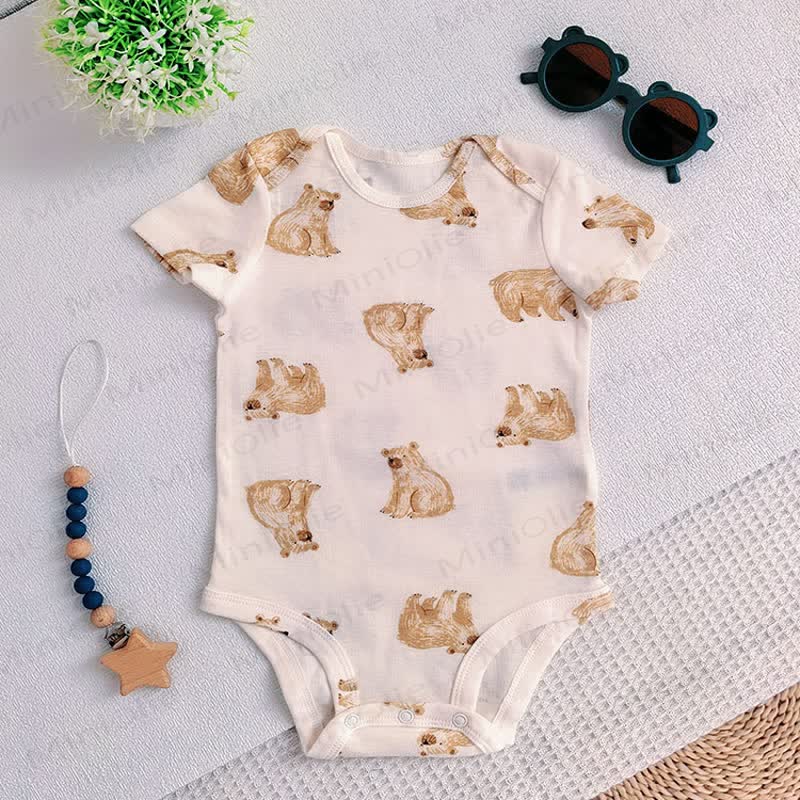 Body a maniche corte in cotone con stampa animalier per neonati - image 9
