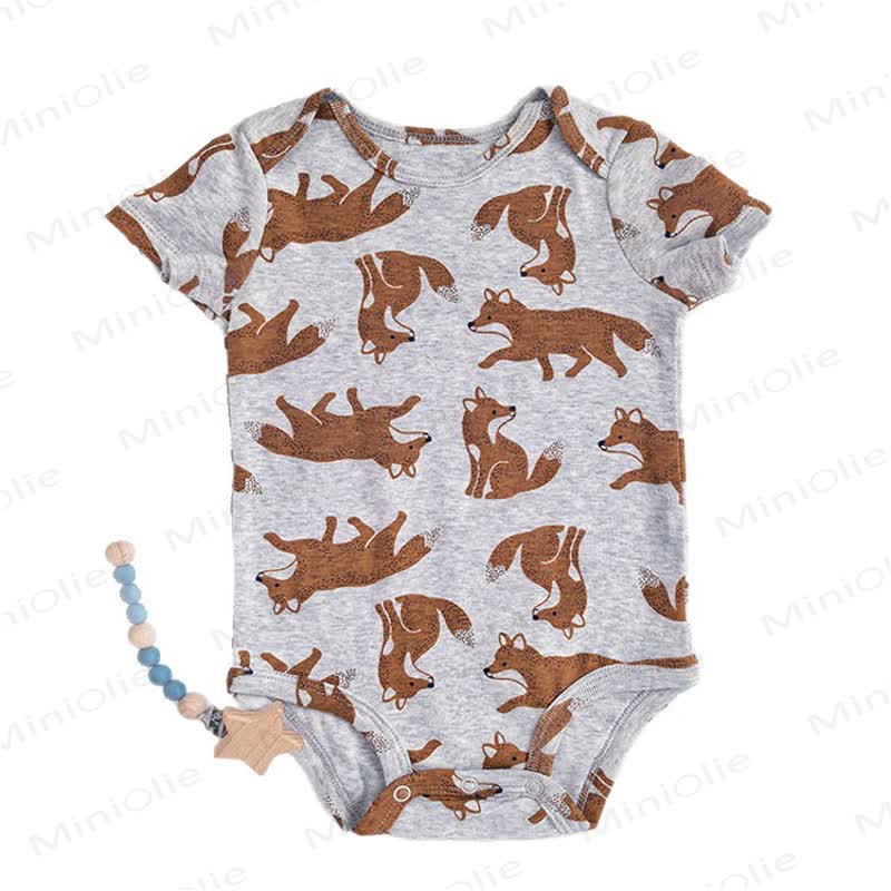 Body a maniche corte in cotone con stampa animalier per neonati - image 5