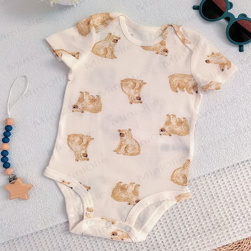 Body a maniche corte in cotone con stampa animalier per neonati - Orso polare color kaki - 18-24 mesi - image 8