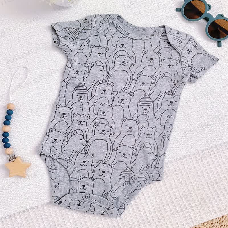 Body a maniche corte in cotone con stampa animalier per neonati - Orso grigio - 18-24 mesi - image 10