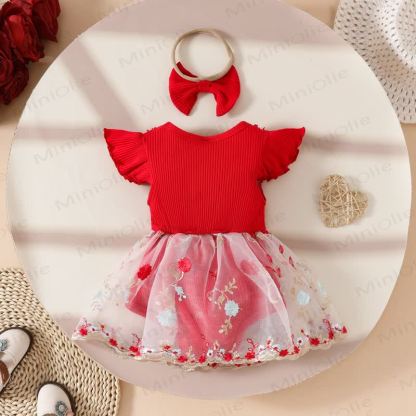 Body da neonata con gonna in tulle a fantasia floreale/farfalla e fascia per capelli. - image 18