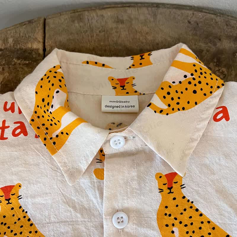 Completo per bambino composto da maglietta e pantaloncini in cotone con stampa leopardata. - image 4