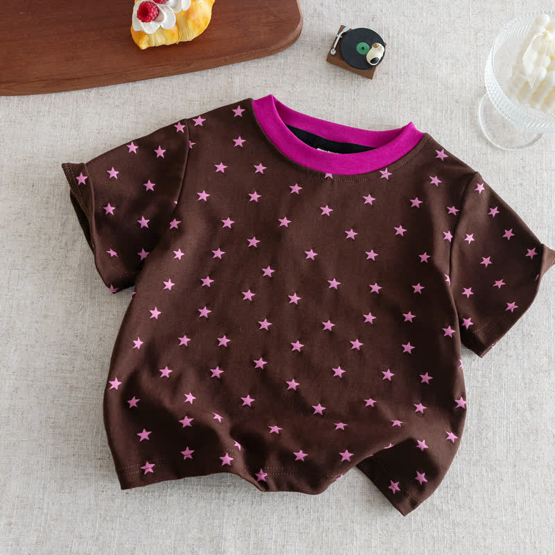 T-shirt casual per neonati con stampa a stelle - Marrone - 6-7T - image 4