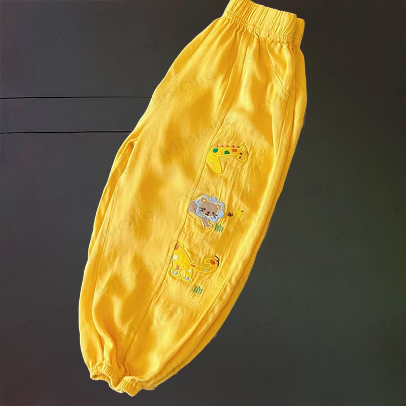 Pantaloni per bambini con ricami di animali dei cartoni animati - Giallo - 6-7T - image 3