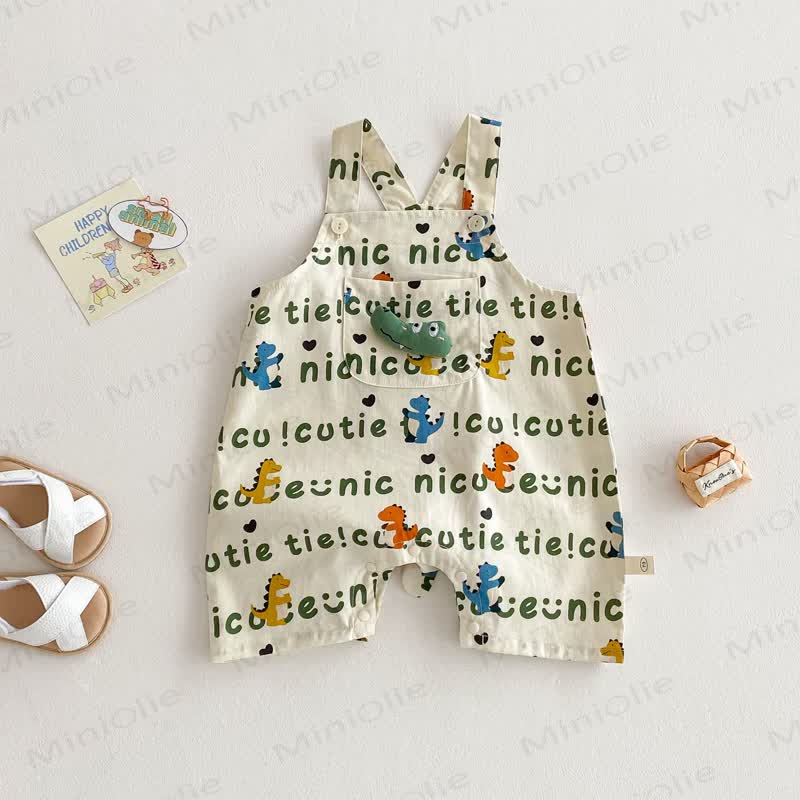 Canotta o pantaloncini con bretelle in cotone con stampa di dinosauri per bambini piccoli - Bianco - 2-3T - image 3