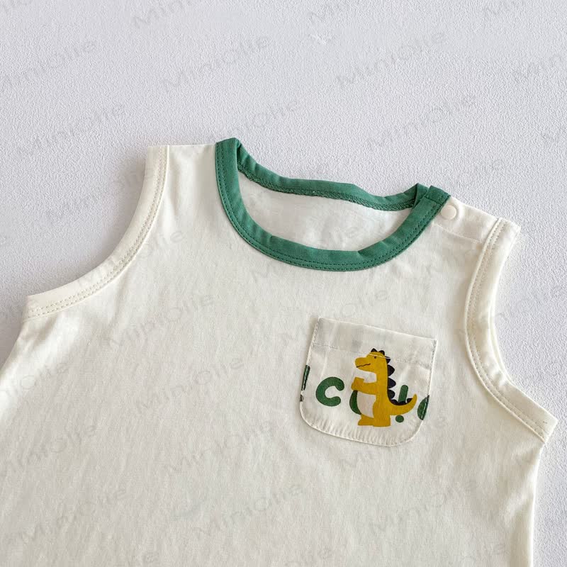Canotta o pantaloncini con bretelle in cotone con stampa di dinosauri per bambini piccoli - image 4