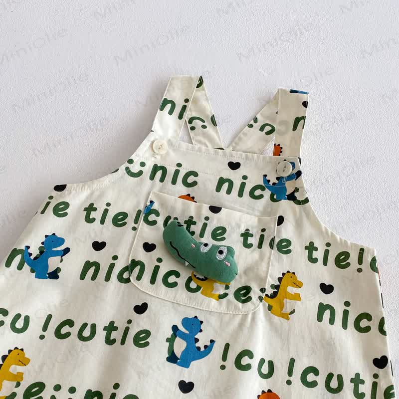 Canotta o pantaloncini con bretelle in cotone con stampa di dinosauri per bambini piccoli - image 7
