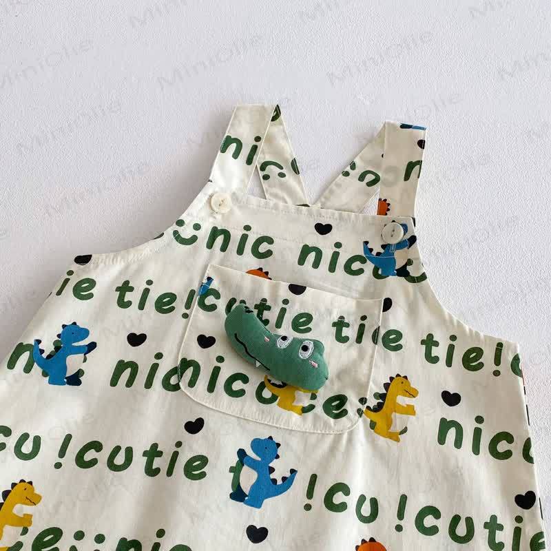 Canotta o pantaloncini con bretelle in cotone con stampa di dinosauri per bambini piccoli - image 7