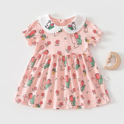 Vestito estivo a maniche corte per bambina, con stampa frutta/animali. - Coniglio rosa - 4-5T - image 11