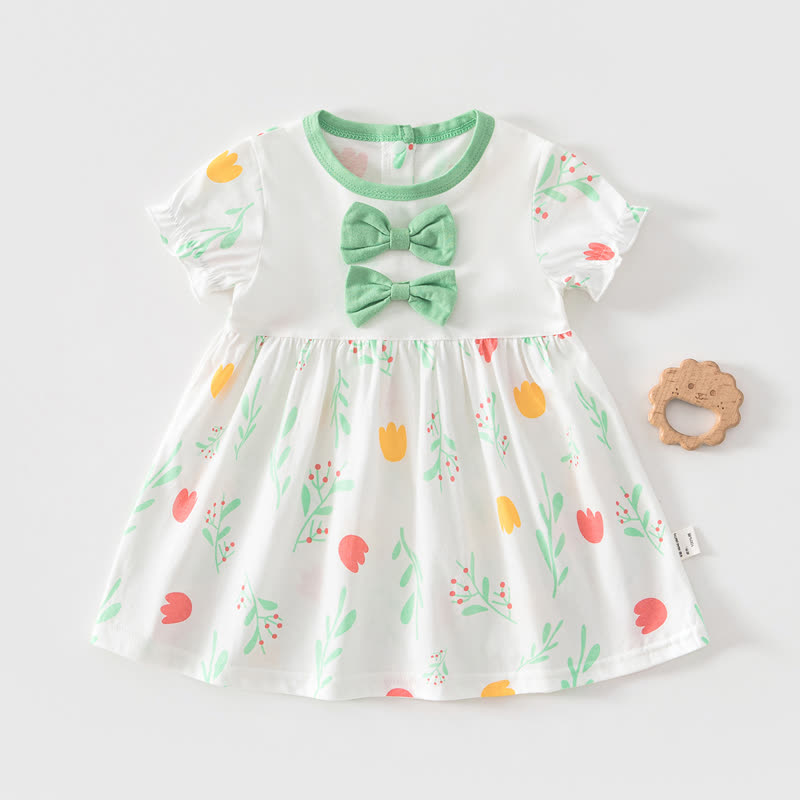 Vestito estivo a maniche corte per bambina, con stampa frutta/animali. - Fiori bianchi - 4-5T - image 13