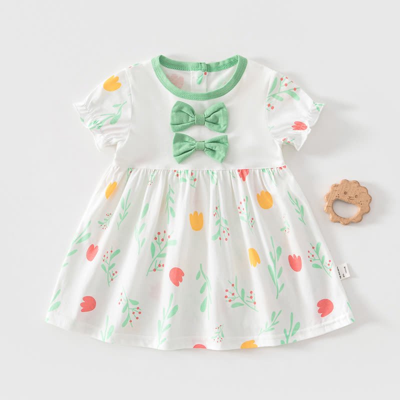 Vestito estivo a maniche corte per bambina, con stampa frutta/animali. - Fiori bianchi - 4-5T - image 13