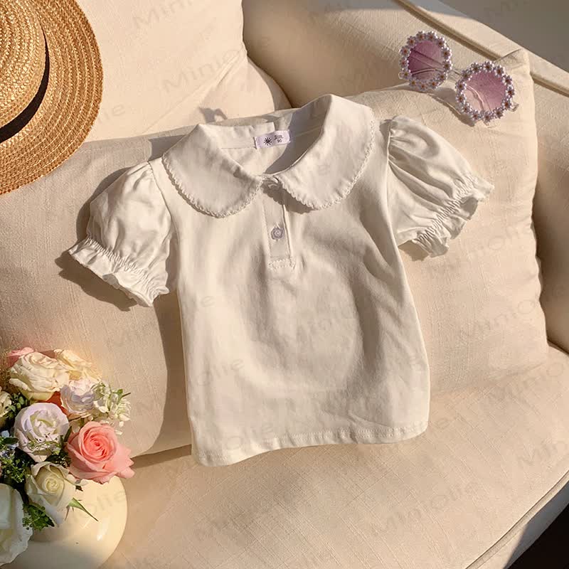 Maglietta a tinta unita con colletto Peter Pan per bambina - Beige - 8-9T - image 4