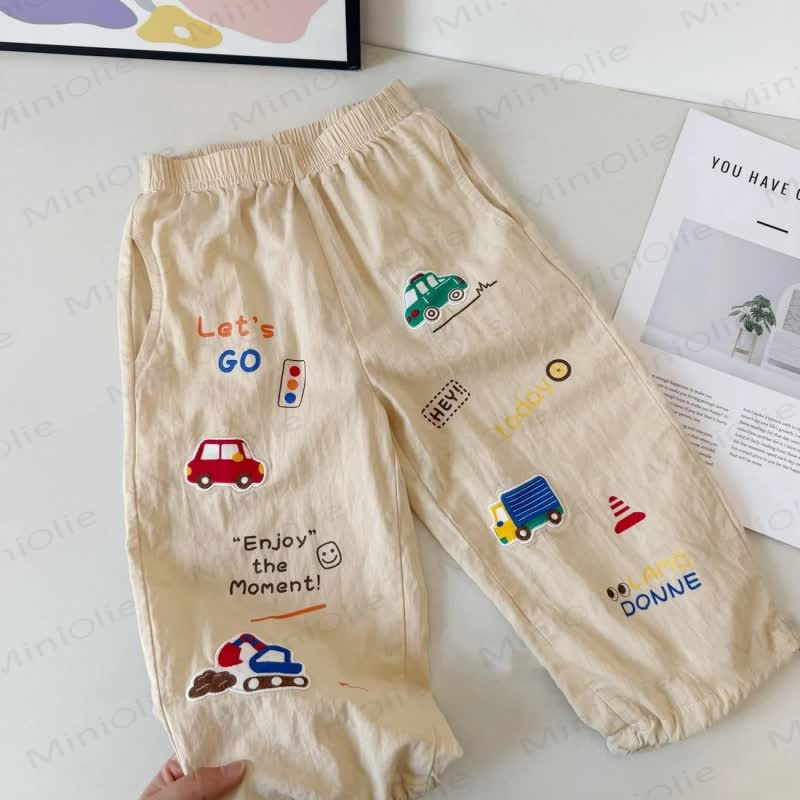 Pantaloni da jogging in cotone con stampa a tema traffico per bambini piccoli - Beige - 6-7T - image 2