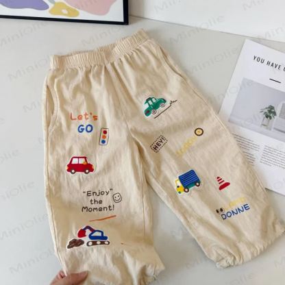 Pantaloni da jogging in cotone con stampa a tema traffico per bambini piccoli - Beige - 6-7T - image 2