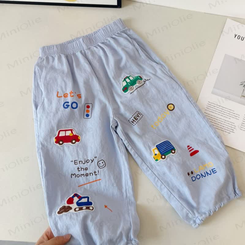 Pantaloni da jogging in cotone con stampa a tema traffico per bambini piccoli - Blu - 6-7T - image 3