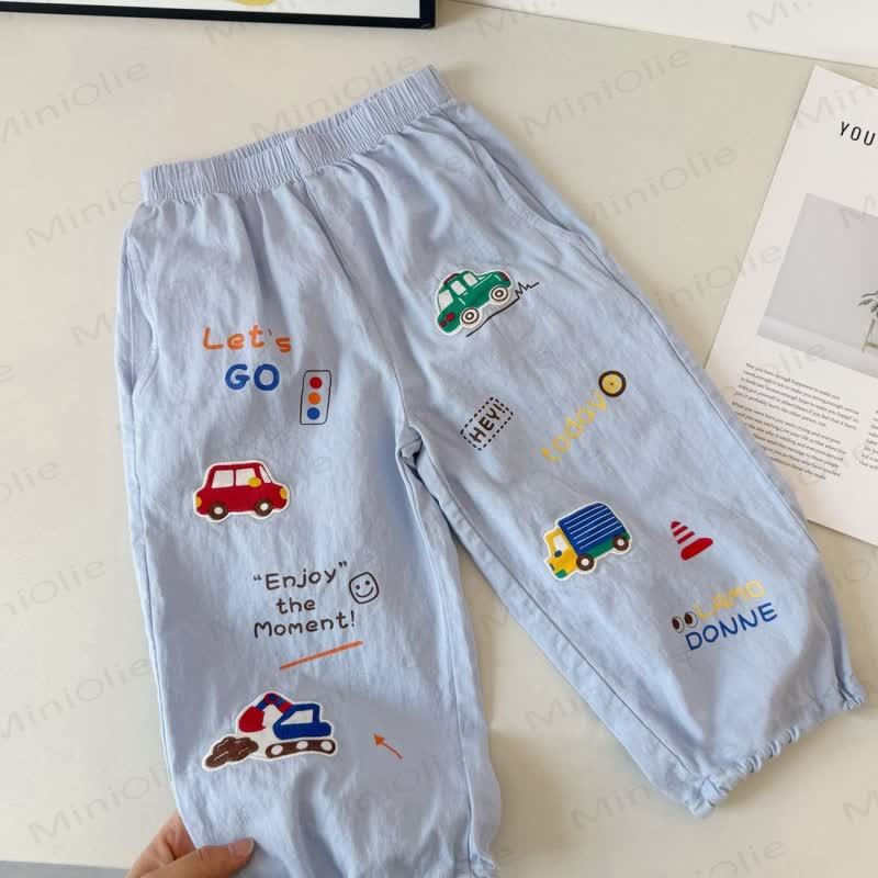 Pantaloni da jogging in cotone con stampa a tema traffico per bambini piccoli - Blu - 6-7T - image 3