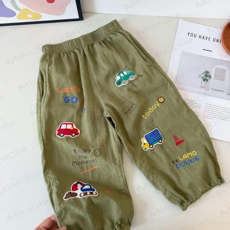 Pantaloni da jogging in cotone con stampa a tema traffico per bambini piccoli - Verde - 6-7T - image 4