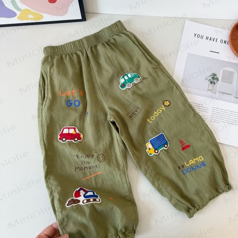 Pantaloni da jogging in cotone con stampa a tema traffico per bambini piccoli - Verde - 6-7T - image 4