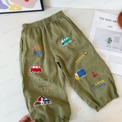 Pantaloni da jogging in cotone con stampa a tema traffico per bambini piccoli - Verde - 6-7T - image 4