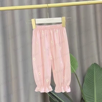 Pantaloni casual da bambina a quadretti con ricamo di coniglietto e volant sui polsini. - Rosa - 6-7T - image 5