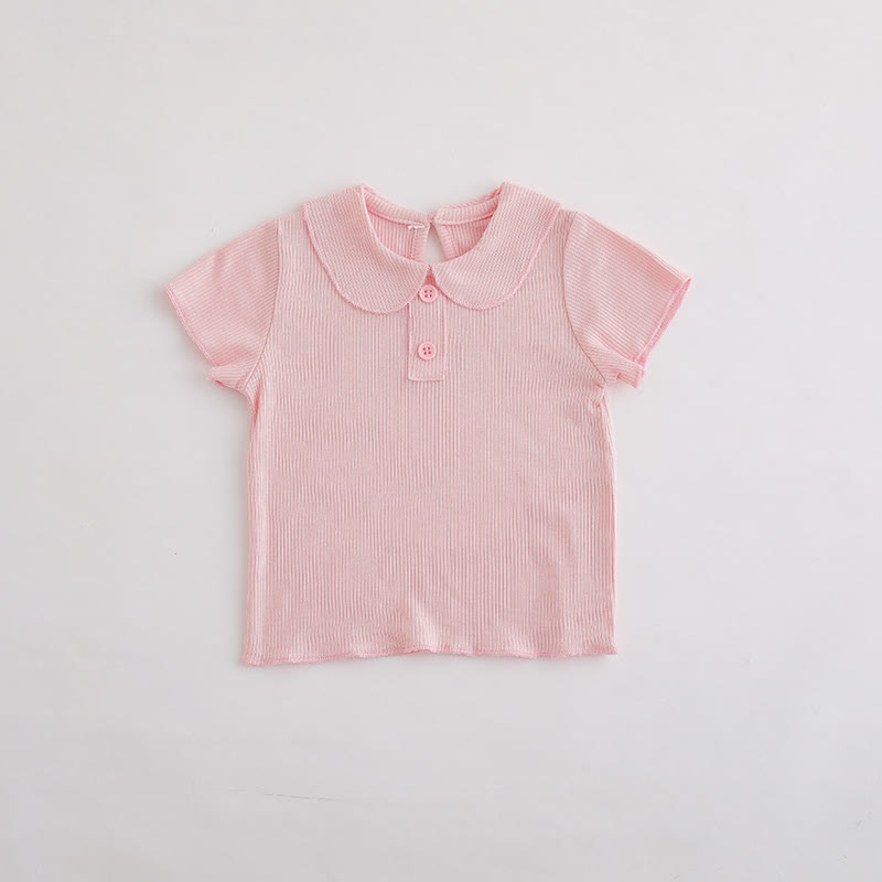 Maglietta a coste tinta unita per bambina con colletto Peter Pan - Rosa - 3-4 anni - image 3