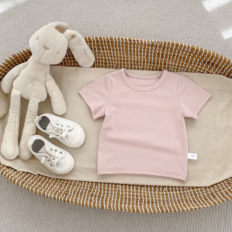 Maglietta a girocollo morbida a tinta unita per neonati e bambini piccoli - Rosa - 4-5T - image 3