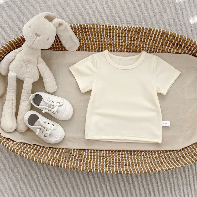 Maglietta a girocollo morbida a tinta unita per neonati e bambini piccoli - Beige - 4-5T - image 6