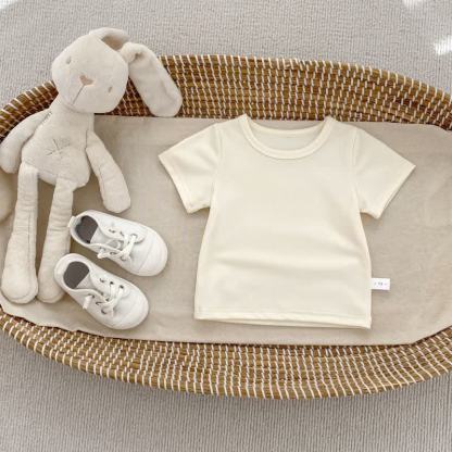 Maglietta a girocollo morbida a tinta unita per neonati e bambini piccoli - Beige - 4-5T - image 6