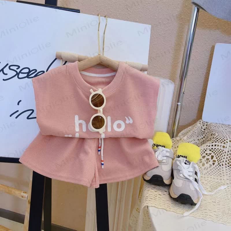 Completo da casa per neonati e bambini composto da maglietta e pantaloncini in maglia a nido d'ape. - Rosa - 6-7T - image 5