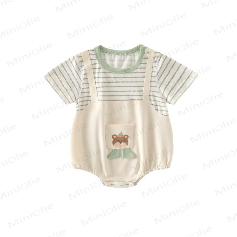 Body in cotone a righe con tasche e orsetto - image 6